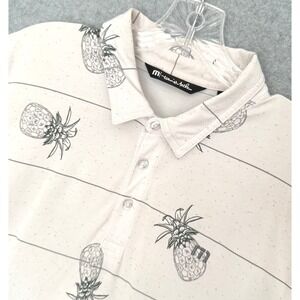 Travis Mathew Golf Polo Shirt Mens Large Cream Pineapple AOP print Short Sleeve